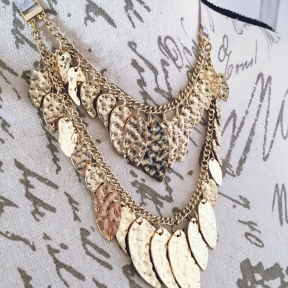 Jewelry - Gold-tone Taupe Statement Leaf Necklace